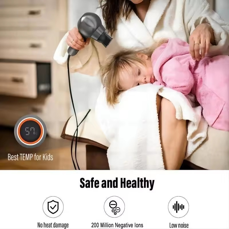 Secador de cabello iónico portátil de temperatura ajustable inteligente para el dormitorio en el hogar