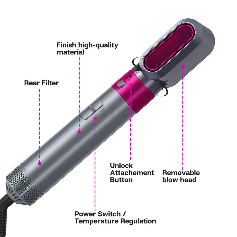 Envase de aire de iones negativos Curling automático de cabello peinado con aire caliente cepillado 5 en 1 multifunción