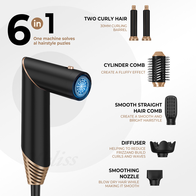 6 en 1 Styler multifunción plegable portátil de envoltura de aire curling nuevo diseño de viaje cepillado de aire caliente