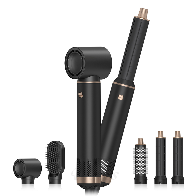 5 en 1 caja de regalo negro secador de pelo de un paso profesional de iones negativos multifunción Styler