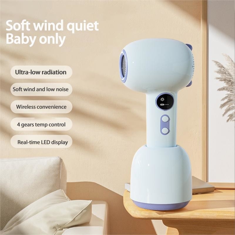 Secador de cabello para bebés sin cables Caliente suave Aire suave recargable Pequeño secador de pelo para bebés con 3 ajustes