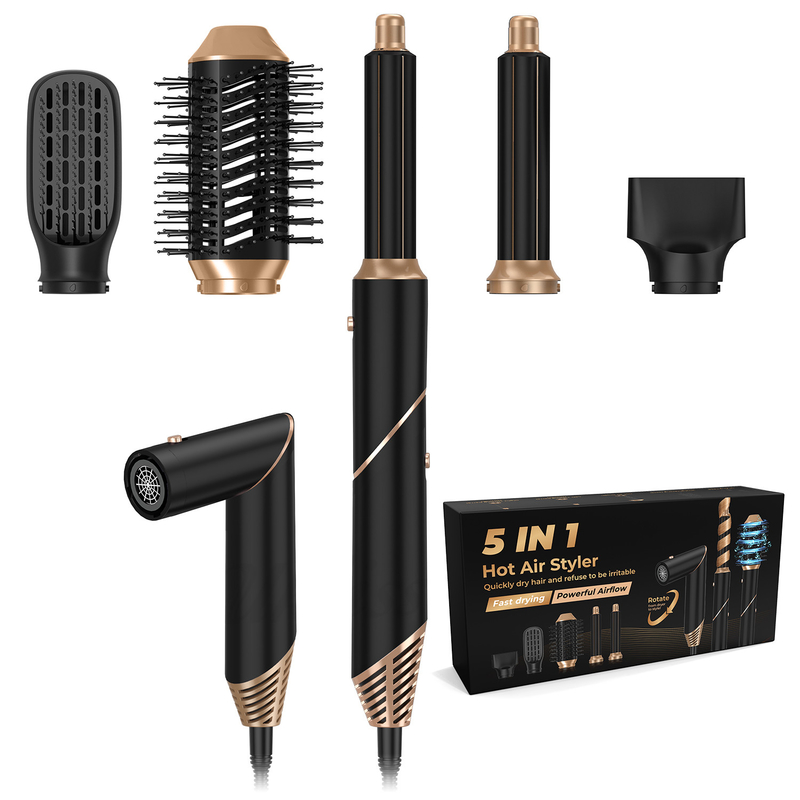 Profesional 6 en 1 Poderoso plegable estilo de pelo de aire caliente secador de pelo salón de belleza iónico Balck Golden