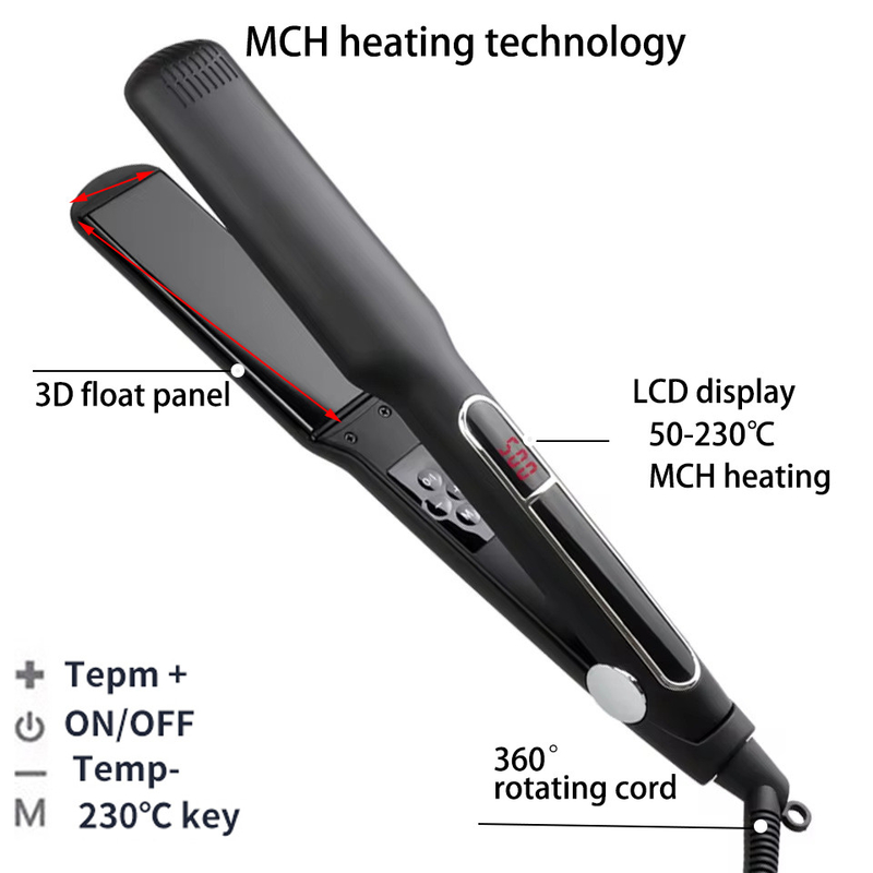 65W MCH 2 en 1 alisador de cabello pantalla LCD de hierro plano Multifuncción de rizador de cabello con panel de 3 tamaños