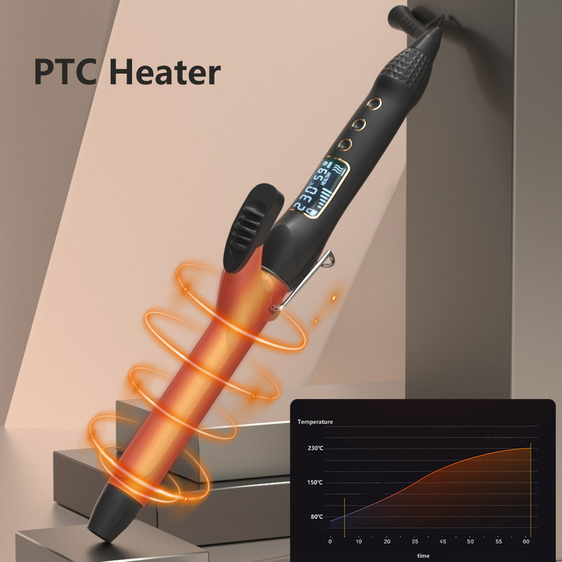 Multiples tamaños de curling eléctrico de pelo con pantalla LCD y 360 ° de rotación de cable DC motor
