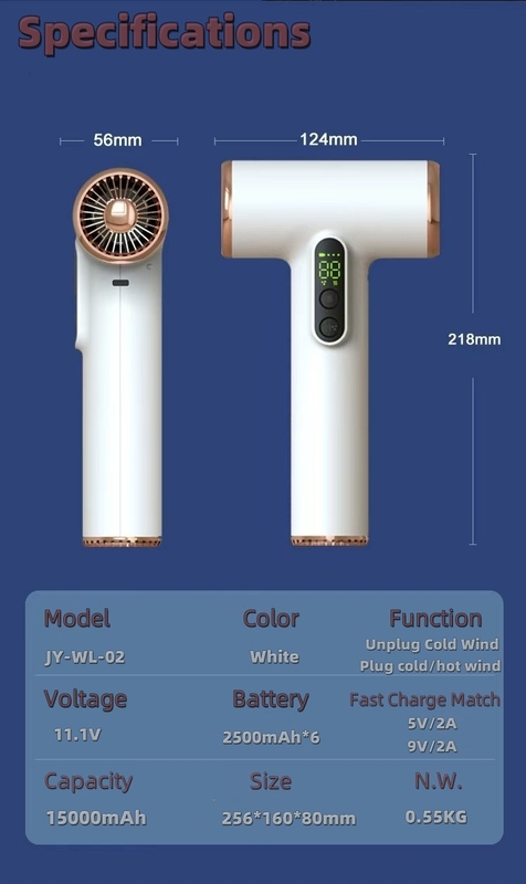 Tamaño de viaje Secadores de pelo inalámbricos de batería de 200W con bajo rendimiento de ruido