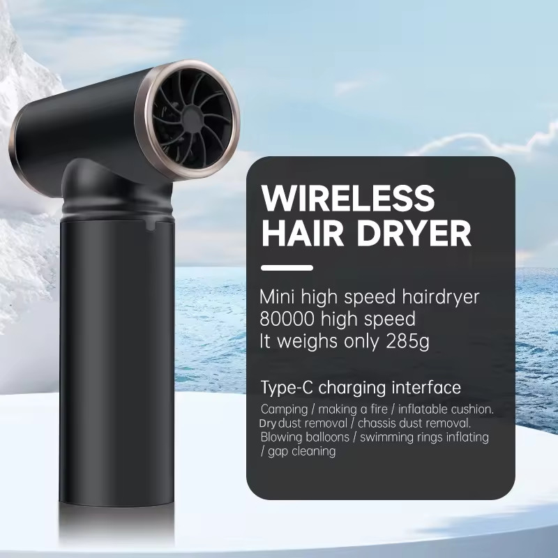 Secador de pelo portátil sin cables con batería de litio con 3 niveles de velocidad y cuerpo de aleación de aluminio