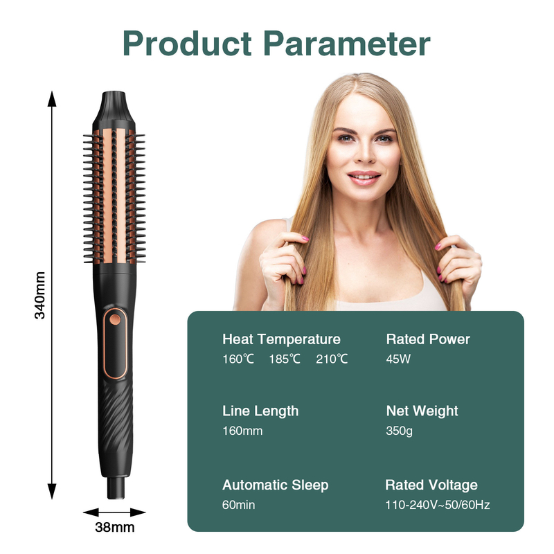 Cepillo de pelo de curling de cerámica de turmalina con temperatura ajustable y cable de alimentación de 1.6M