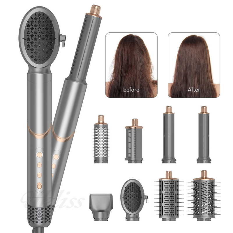 Profesional 8 en 1 peinador de pelo cepillo de aire caliente multi curling secado enderezamiento de iones negativos plegado conjunto de regalos
