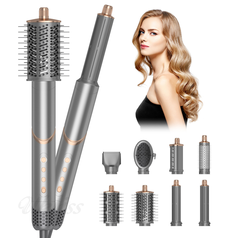 Profesional 8 en 1 peinador de pelo cepillo de aire caliente multi curling secado enderezamiento de iones negativos plegado conjunto de regalos