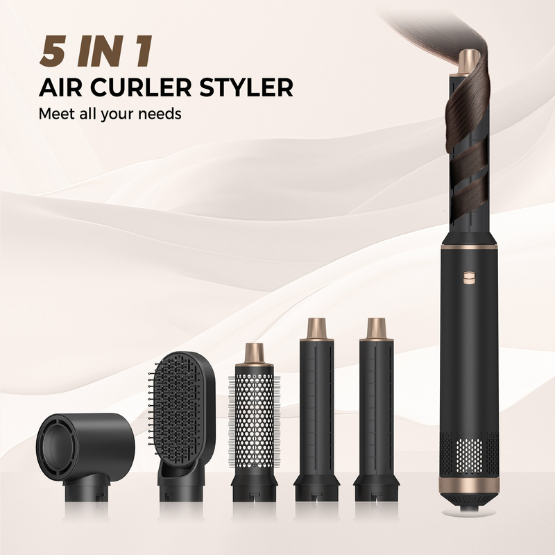 Multifunción 5 en 1 Comb Set de aire caliente Estiramiento Reducción de ruido Curling Tecnología de iones negativos de hierro