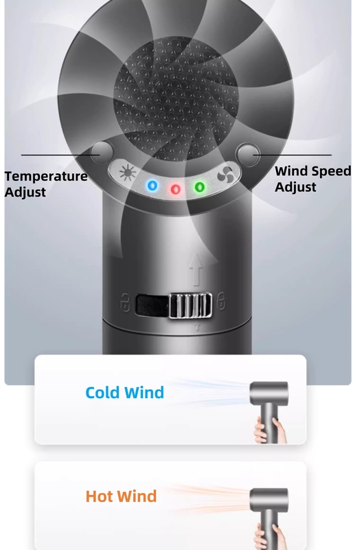 Secador de cabello portátil sin cables 60W Batería Alimentada con 4 aleación de aluminio de ajuste de calor