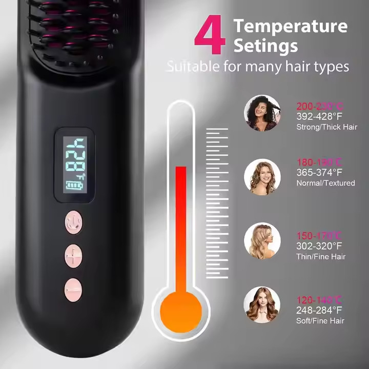 Camilla de alisador eléctrico de cabello de viaje con recargable USB y longitud del cable de 6 pies