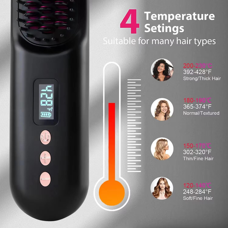 Camilla de alisador eléctrico de cabello de viaje con recargable USB y longitud del cable de 6 pies