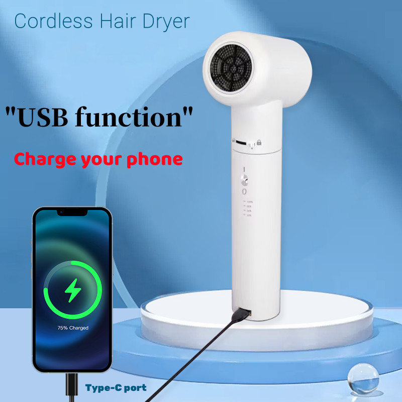 Secador de cabello portátil de 450W sin cables con batería de 48000mAh