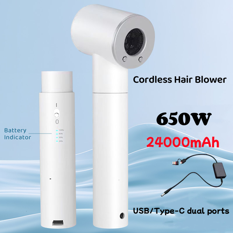 Secador de cabello portátil de 450W sin cables con batería de 48000mAh