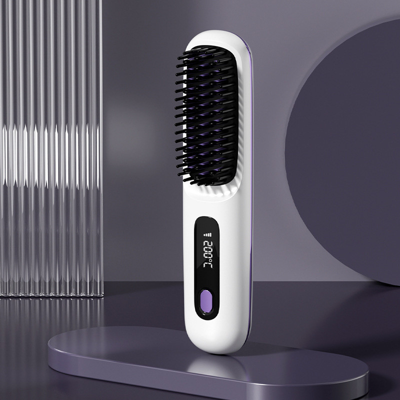 Cepillo de alisado de cabello portátil sin cables 35W Tipo-C de calentamiento rápido con pantalla de temperatura de iones negativos