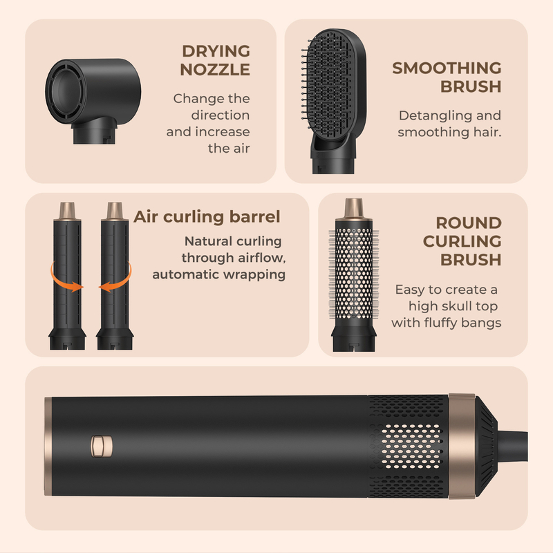 Herramienta de peinado eléctrico 5 en 1 Logotipo personalizado LED Curler de pelo multifuncional Con 1000W de potencia y 1.8m de longitud de cable