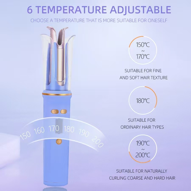 USB Recargable Curler de cabello portátil Viaje sin cable Mini Curler de cabello de hierro Auto LCD Display Temperatura
