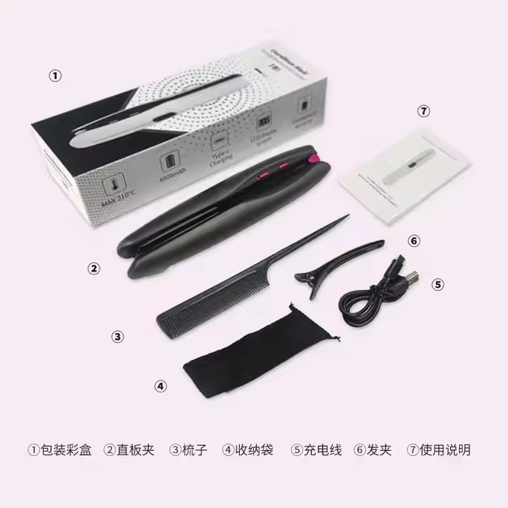 Recargable 2 en 1 alisador de cabello inalámbrico alisador inalámbrico curling con batería de 4800mAh y temperatura múltiple