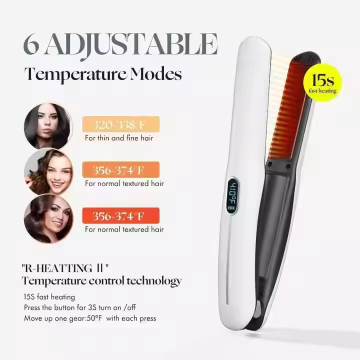 Recargable 2 en 1 alisador de cabello inalámbrico alisador inalámbrico curling con batería de 4800mAh y temperatura múltiple