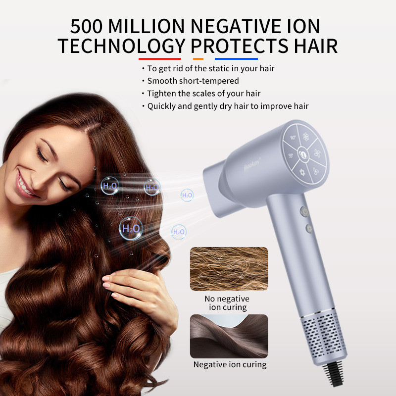 Grado de salón profesional 1800W de alta potencia 5 mil millones de plasma secador de pelo ligero de secado rápido con logotipo personalizado y tres boquillas