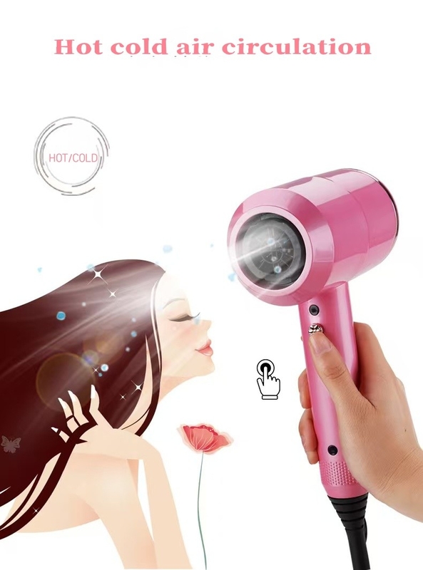 Secador de cabello rosa con 3 accesorios profesionales para un viento fuerte y cuidado suave adecuado para todos los tipos de cabello
