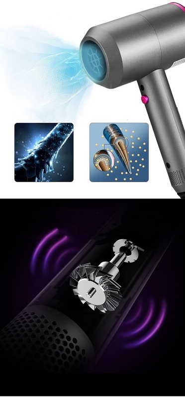 Secador de pelo eléctrico de 1500 vatios con 3 accesorios multifuncionales para un peinado perfecto y suave