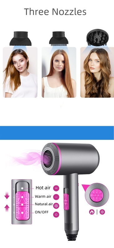 Secador de pelo eléctrico de 1500 vatios con 3 accesorios multifuncionales para un peinado perfecto y suave