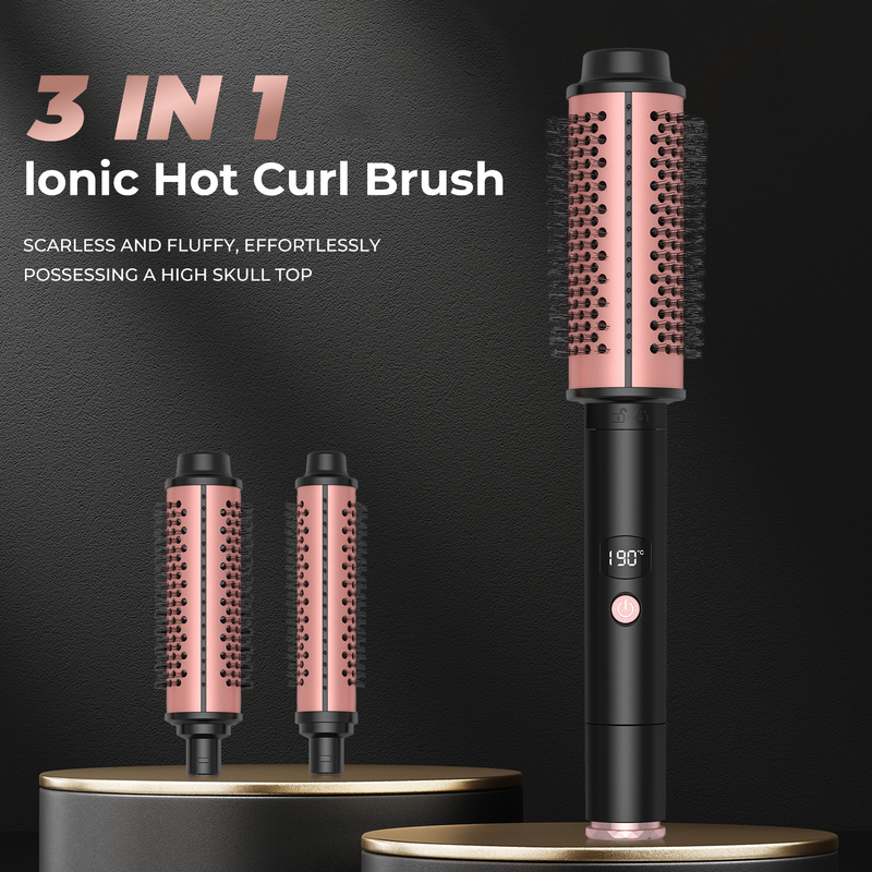 Doble Cerámico 3 en 1 Cepilla de aire caliente Oro Negro Seca como el estilo de cabello