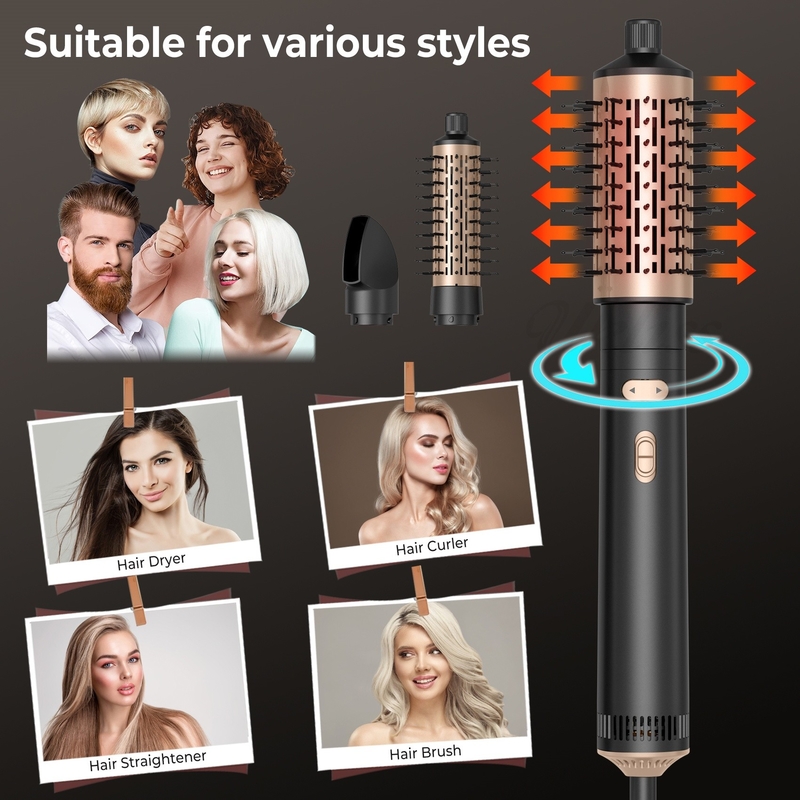 Secador de cabello cepillado 6 en 1 Peinador de cabello Tecnología iónica de plata Secador rápido Multi Styler para cabello recto rizado y rizado