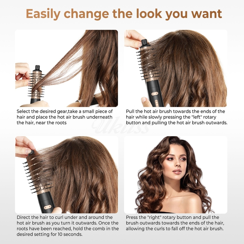 Secador de cabello cepillado 6 en 1 Peinador de cabello Tecnología iónica de plata Secador rápido Multi Styler para cabello recto rizado y rizado
