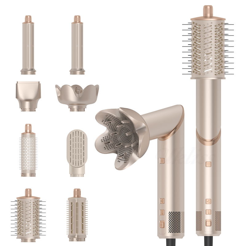 Frío 4 engranajes 8 en 1 peinador 110 000 RPM Velocidad Negativo Iónico Secador de cabello Automático Curling Iron Volumizer Limpiador