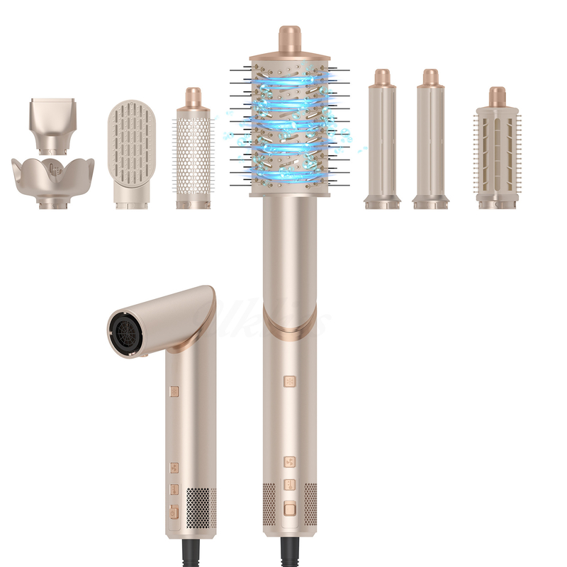 Frío 4 engranajes 8 en 1 peinador 110 000 RPM Velocidad Negativo Iónico Secador de cabello Automático Curling Iron Volumizer Limpiador