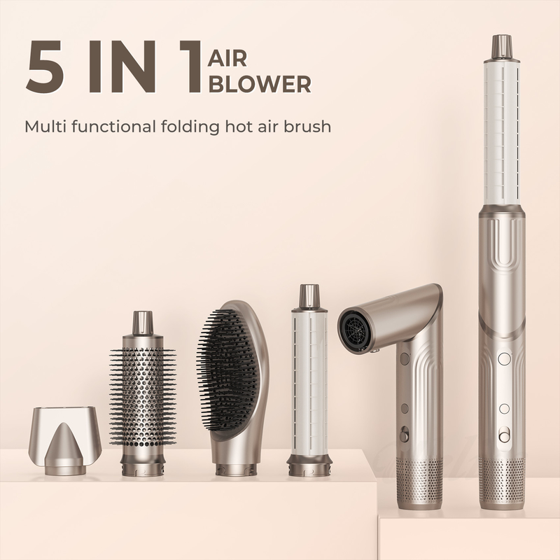 5 en 1 secador de cabello plegable cepillo soplado por viento Turbo de alta velocidad soplado secador de cabello profesional cepillo 500 millones de iones negativos secador de cabello